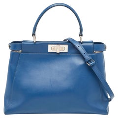 Fendi Blaue Leder Medium Peekaboo Top Handle Bag aus Leder