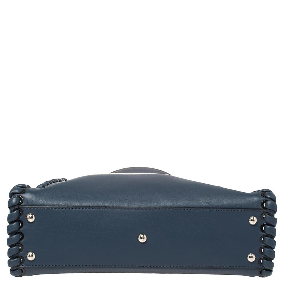 Fendi Blue Leather Medium Whipstitched Peekaboo Top Handle Bag 1
