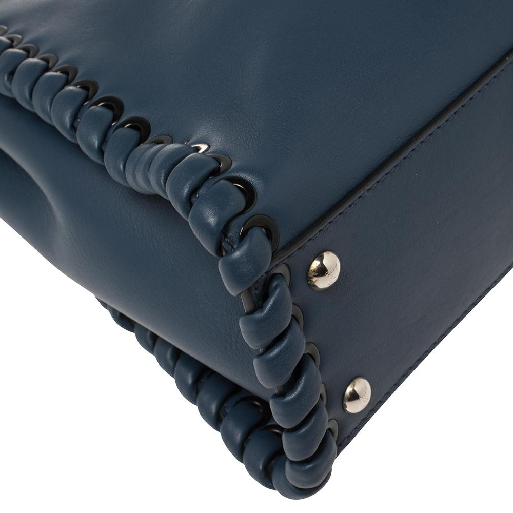 Fendi Blue Leather Medium Whipstitched Peekaboo Top Handle Bag 2