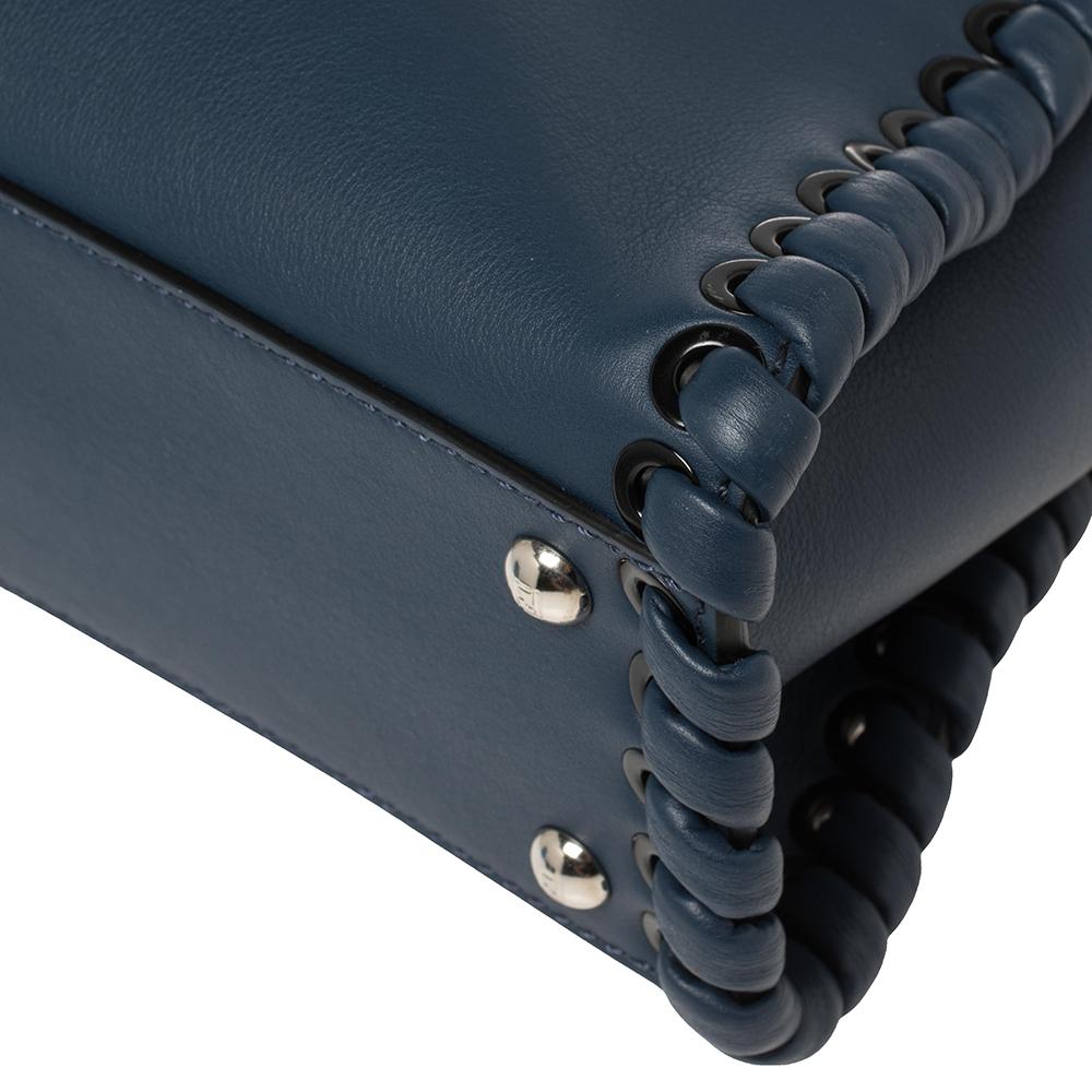 Fendi Blue Leather Medium Whipstitched Peekaboo Top Handle Bag 3