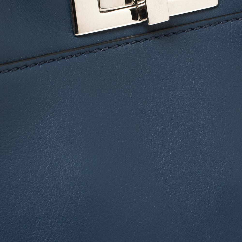 Fendi Blue Leather Medium Whipstitched Peekaboo Top Handle Bag 4