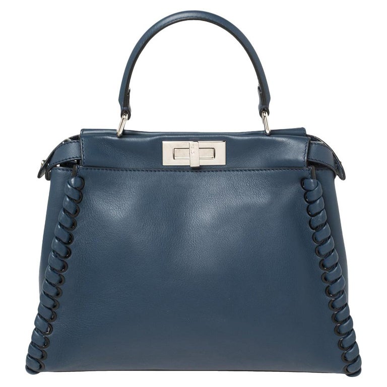 Fendi Blue Leather Medium Whipstitched Peekaboo Top Handle Bag at 1stDibs
