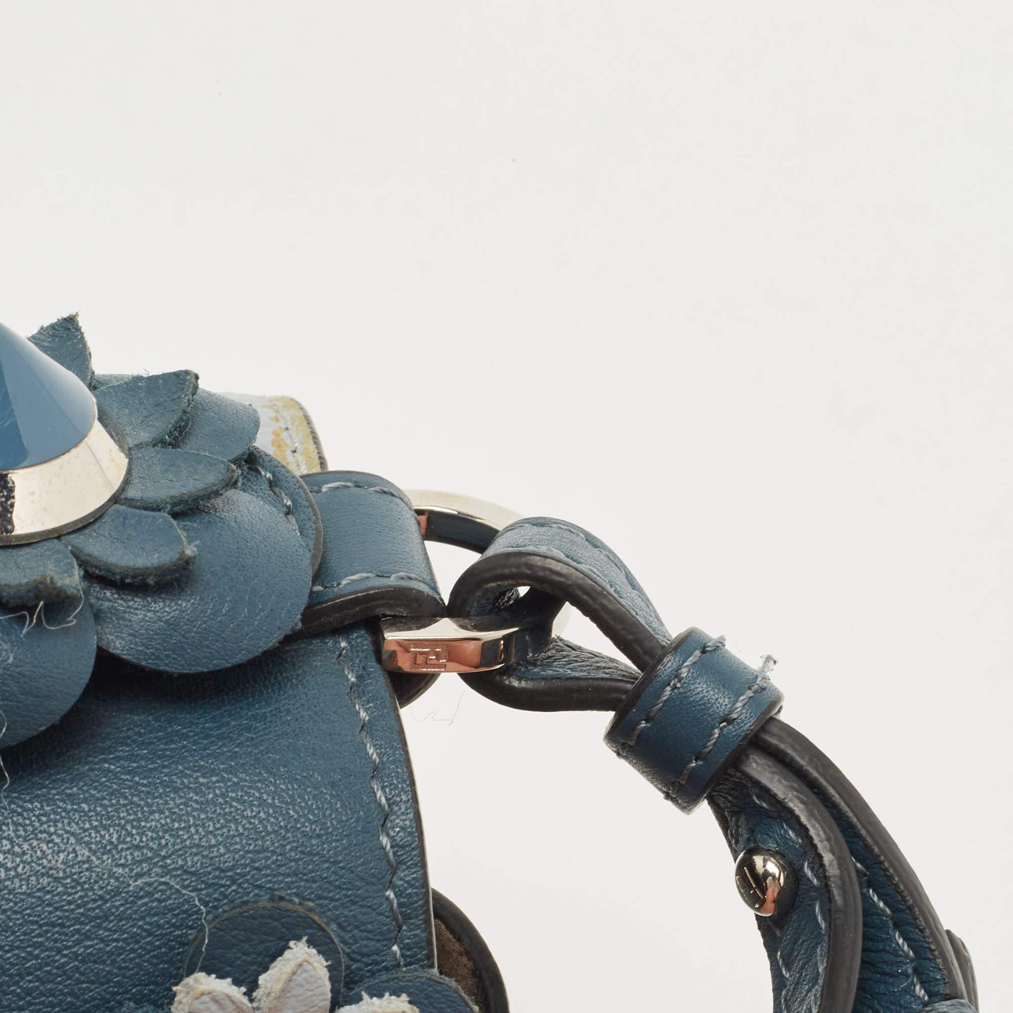 Fendi Blue Leather Micro Flowerland Double Baguette Bag 7