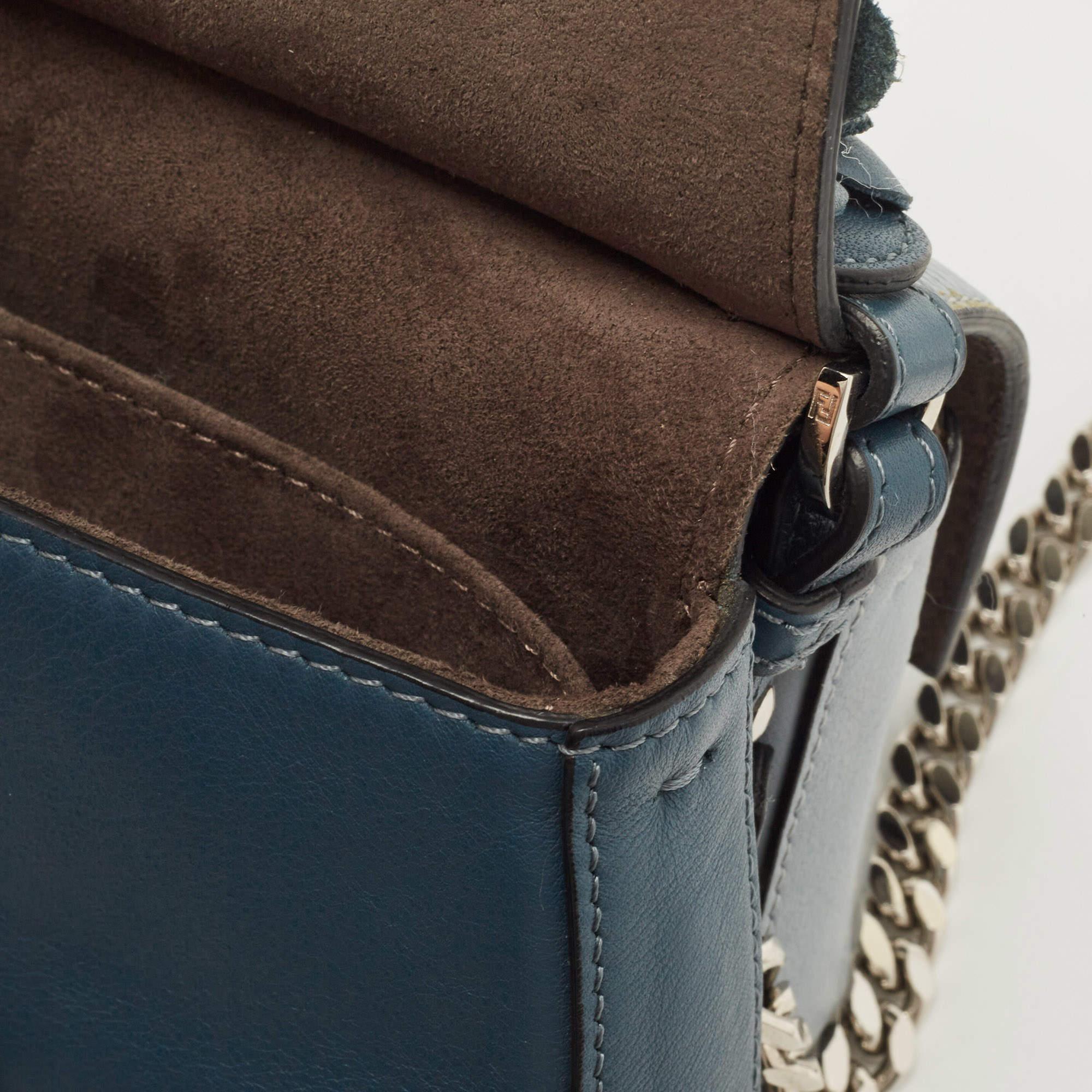 Women's Fendi Blue Leather Micro Flowerland Double Baguette Bag