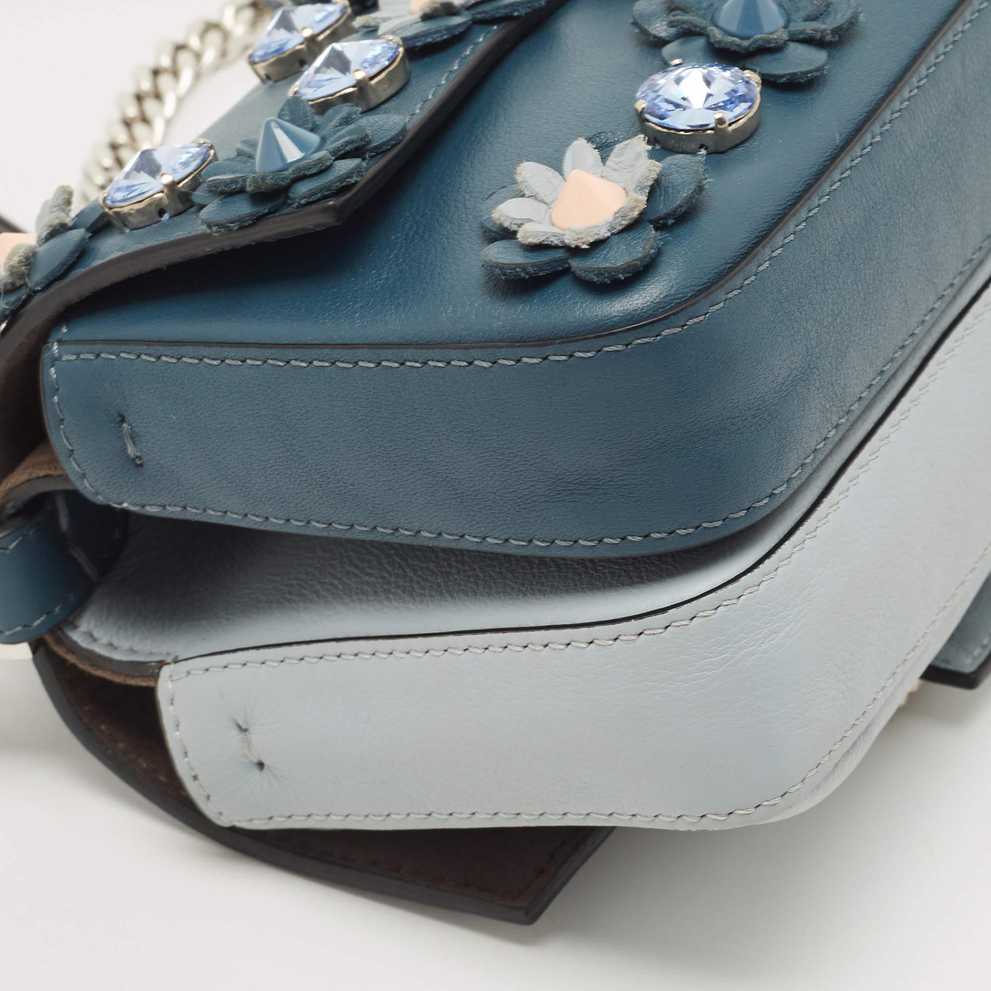 Fendi Blue Leather Micro Flowerland Double Baguette Bag 1