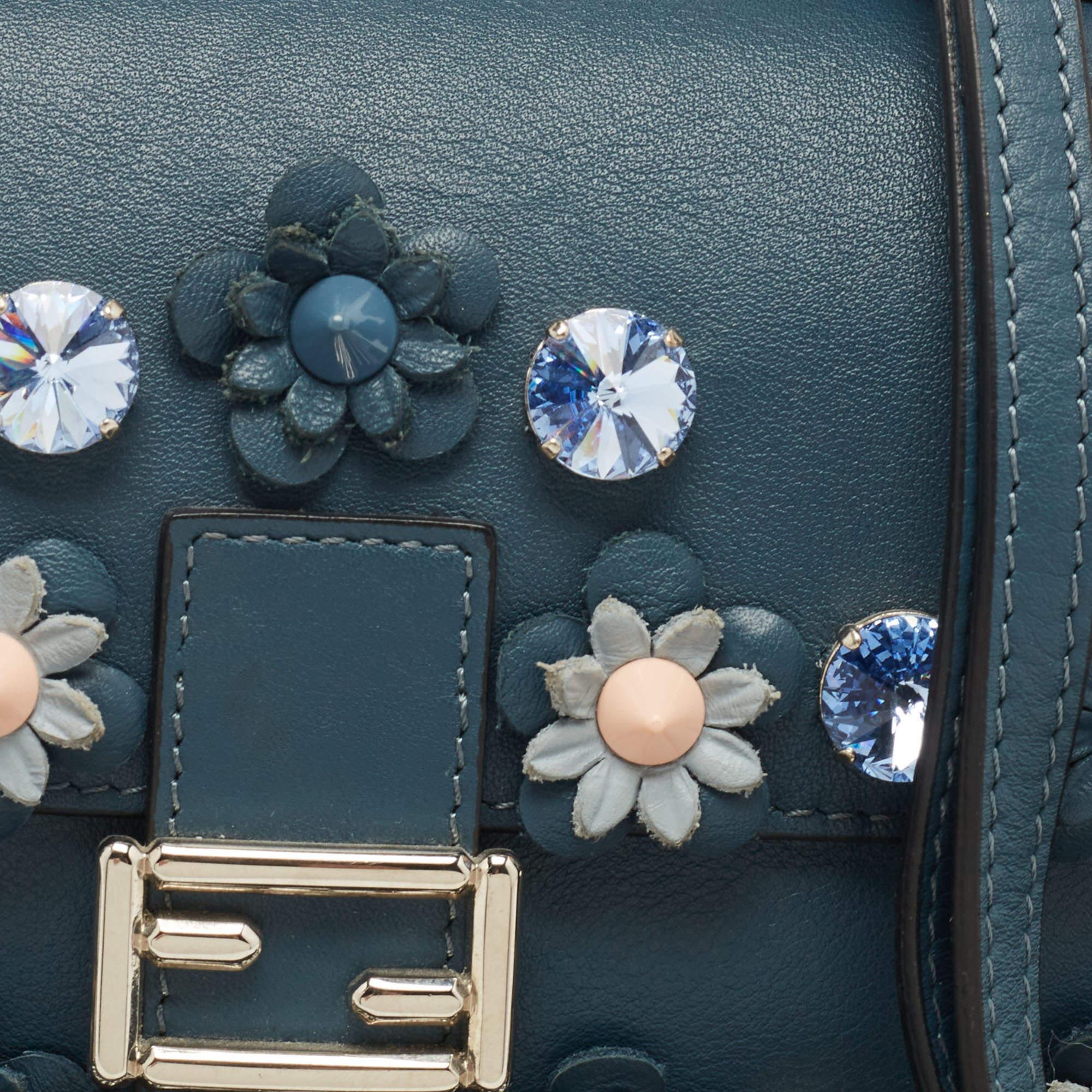 Fendi Blue Leather Micro Flowerland Double Baguette Bag 3