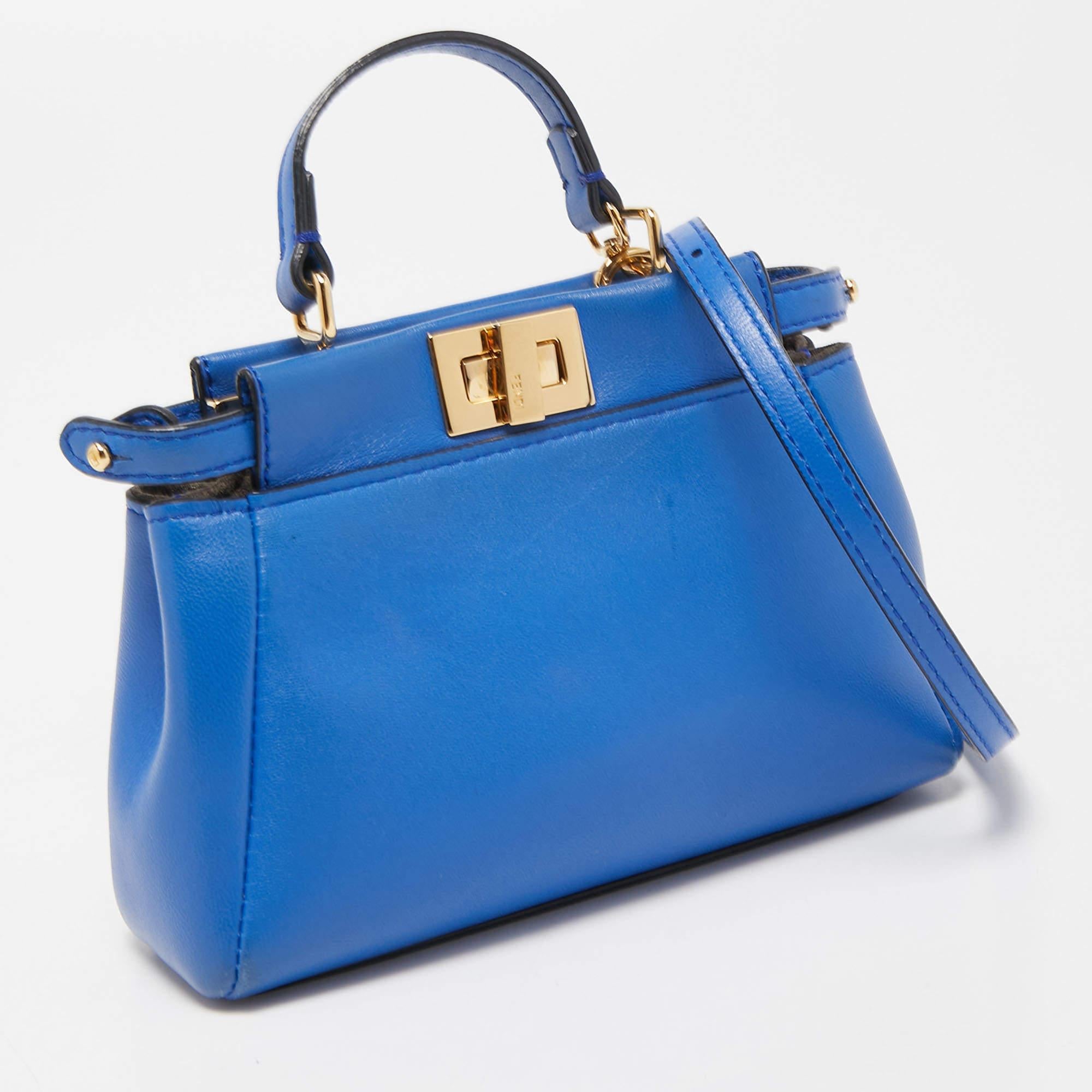 Women's Fendi Blue Leather Micro Peekaboo Crossbody Bag