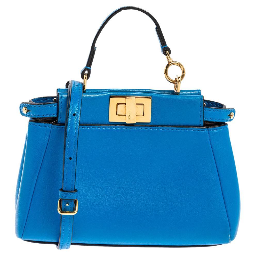 Fendi Blue Leather Micro Peekaboo Crossbody Bag