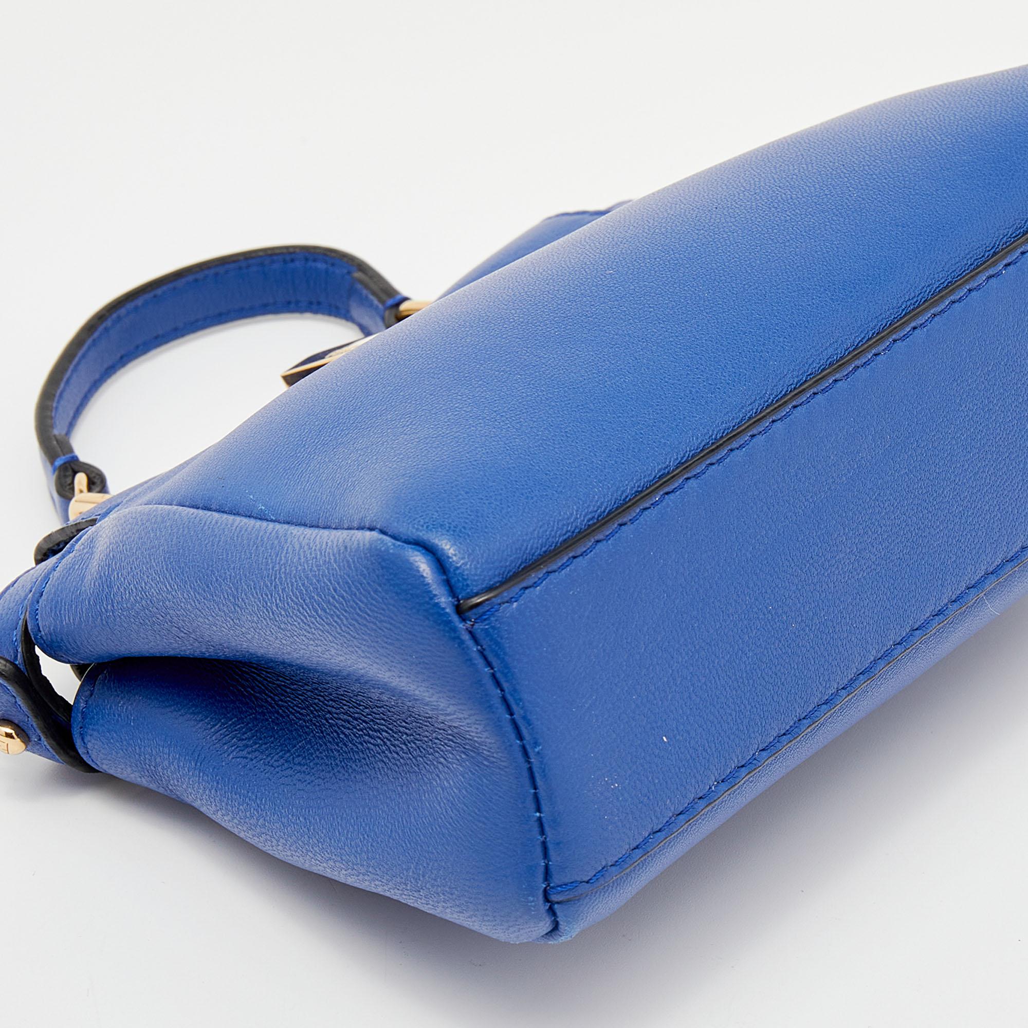 Fendi Blue Leather Micro Peekaboo Top Handle Bag 3