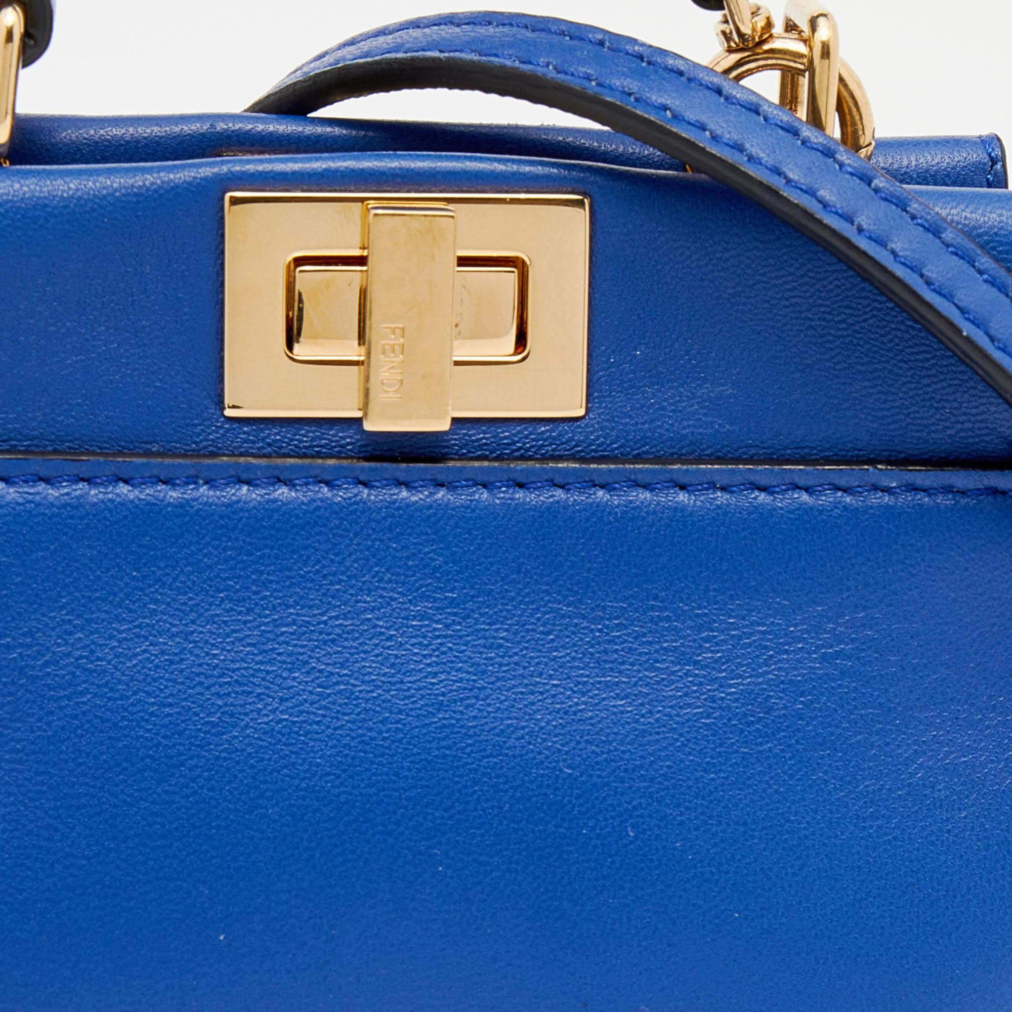 Fendi Blue Leather Micro Peekaboo Top Handle Bag 4