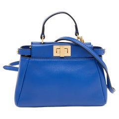 Fendi Blue Leather Micro Peekaboo Top Handle Bag