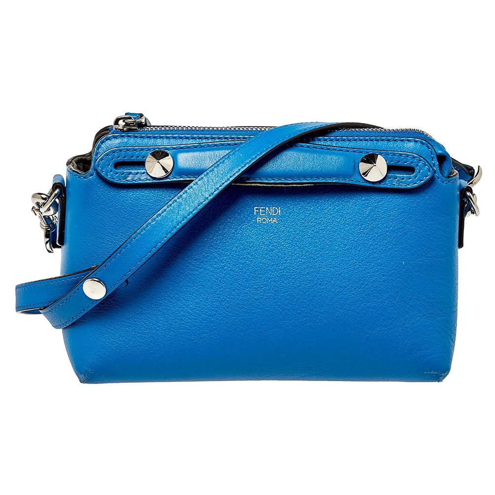 Fendi Blue Leather Mini By The Way Crossbody Bag