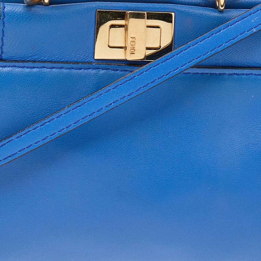 Fendi Blue Leather Mini Peekaboo Top Handle Bag 4