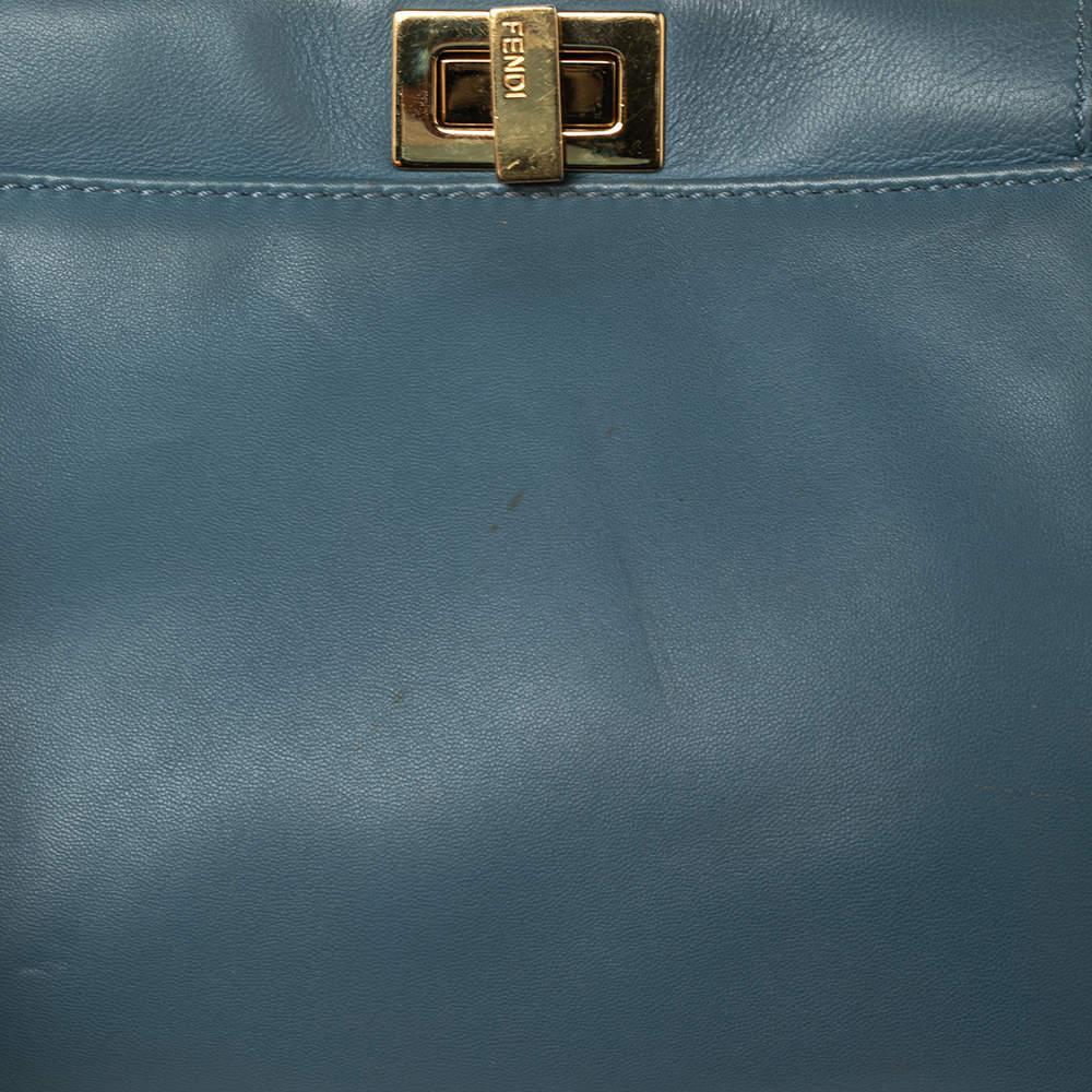 Fendi Blue Leather Mini Peekaboo Top Handle Bag 11