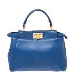 Fendi Blue Leather Mini Peekaboo Top Handle Bag