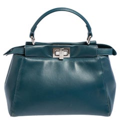 Fendi Blue Leather Mini Peekaboo Top Handle Bag
