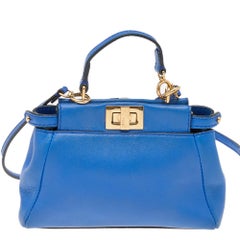 Fendi Blue Leather Mini Peekaboo Top Handle Bag