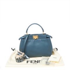 Fendi Blue Leather Mini Peekaboo Top Handle Bag