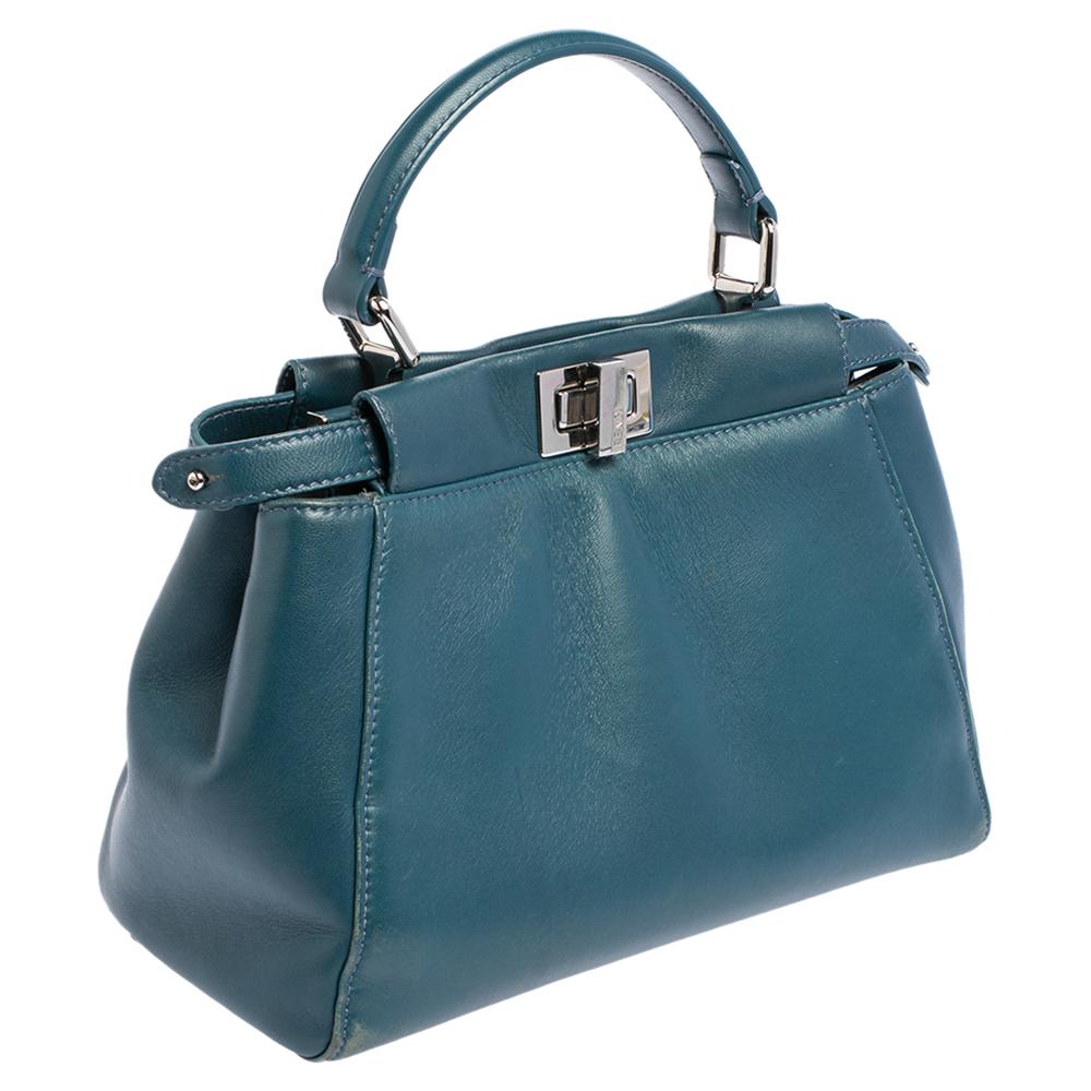 Women's Fendi Blue Leather Mini Peekaboo Top Handle Bag