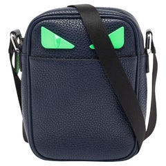 Used Fendi Blue Leather Monster Eyes Crossbody Bag