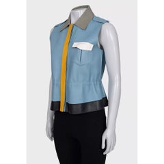 Fendi Blue Leather Multicolor Vest, Size IT40/S