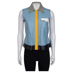 Fendi Blue Leather Multicolor Vest, Size IT40/S