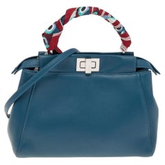 Used Fendi Blue Leather Peekaboo Top Handle Bag