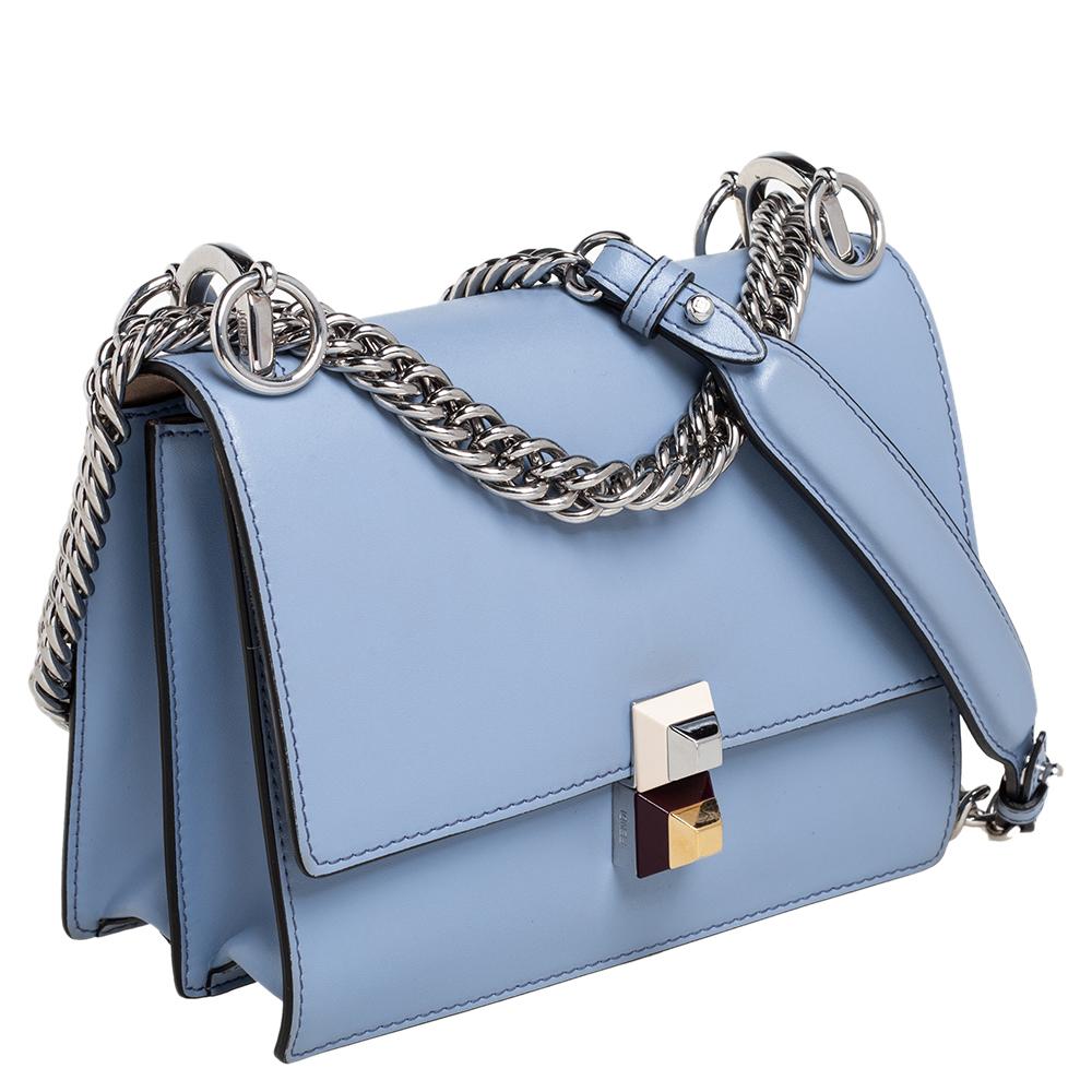 Fendi Blue Leather Small Kan I Crossbody Bag In Good Condition In Dubai, Al Qouz 2