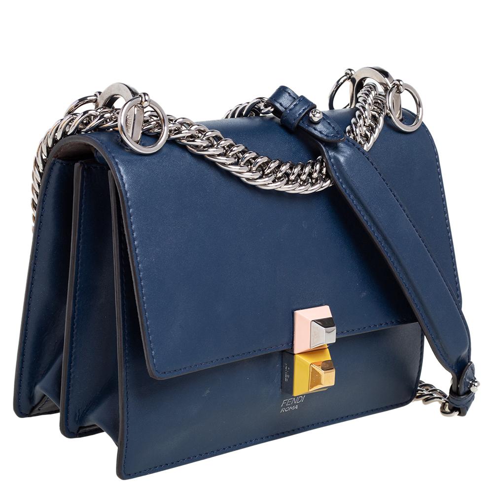 Fendi Blue Leather Small Kan I Shoulder Bag In Good Condition In Dubai, Al Qouz 2