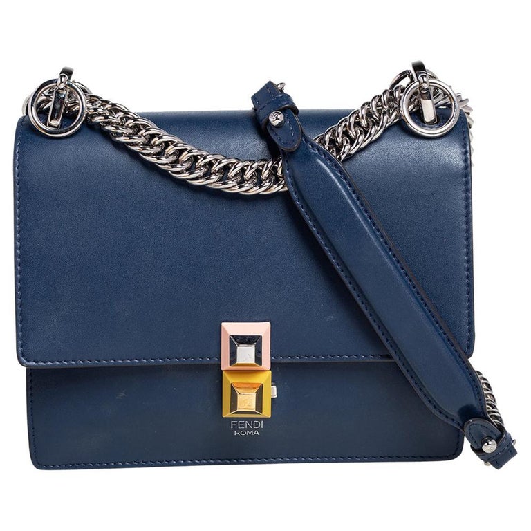 Fendi Blue Leather Small Kan I Shoulder Bag For Sale at 1stDibs