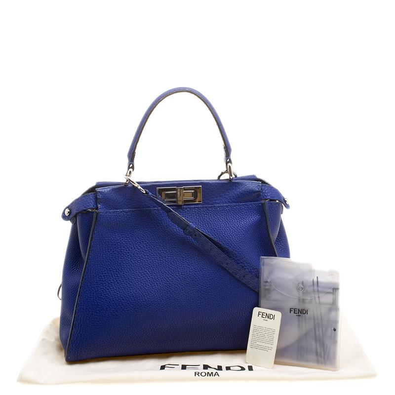 Fendi Blue Leather Small Peekaboo Top Handle Bag 8