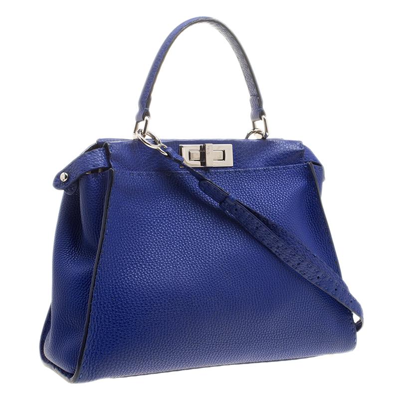 Women's Fendi Blue Leather Small Peekaboo Top Handle Bag