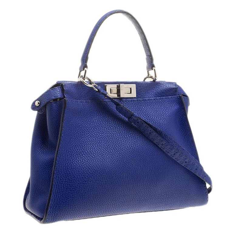 Fendi Blue Leather Small Peekaboo Top Handle Bag For Sale at 1stDibs