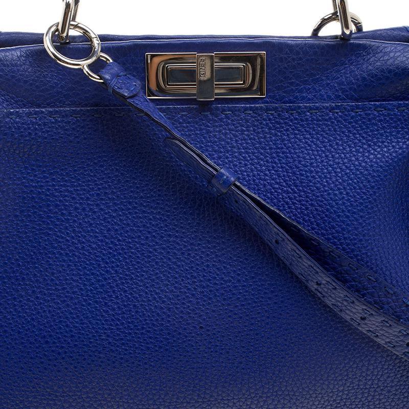 Fendi Blue Leather Small Peekaboo Top Handle Bag 1