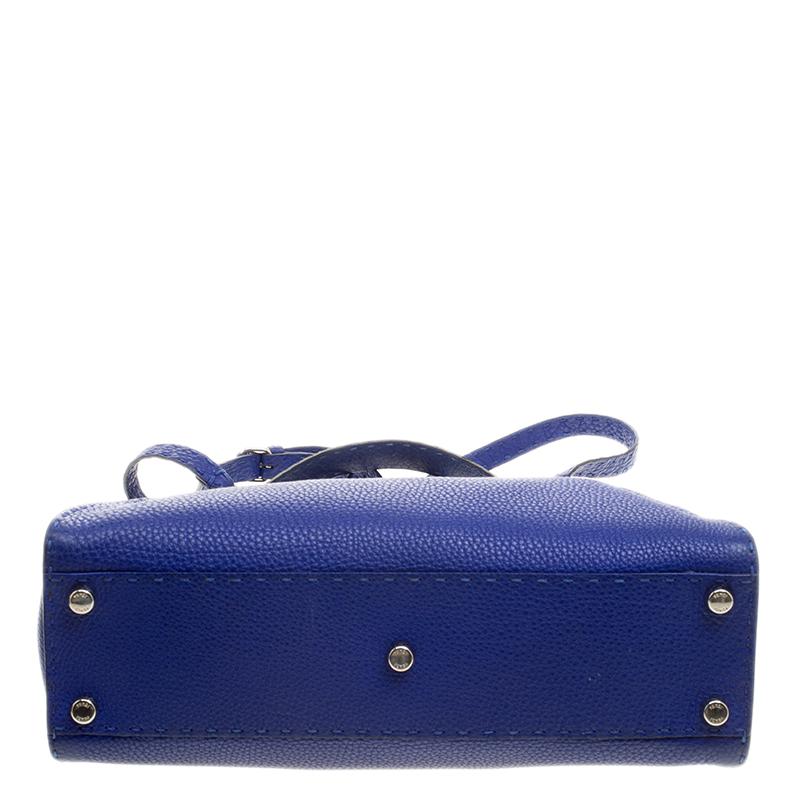 Fendi Blue Leather Small Peekaboo Top Handle Bag 2