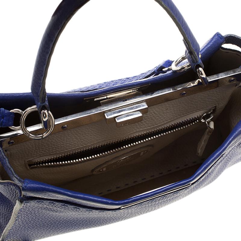 Fendi Blue Leather Small Peekaboo Top Handle Bag 3