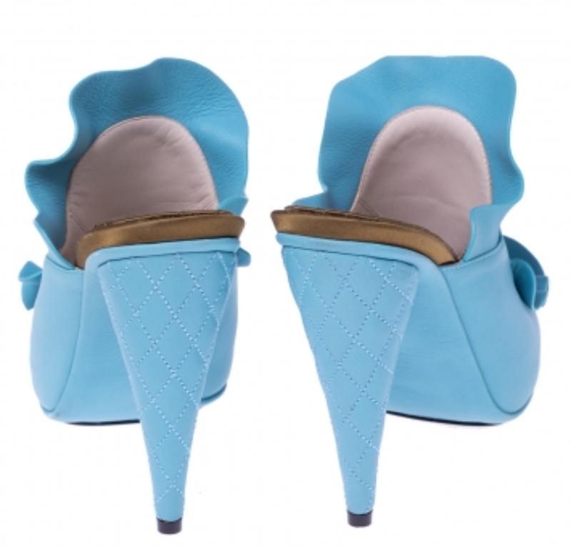 Women's Fendi Blue Leather Stocking Heel Mule Sandals Size 37