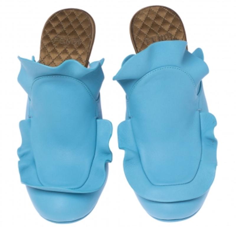 Fendi Blue Leather Stocking Heel Mule Sandals Size 37 1