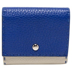 Fendi Blue/Light Grey Selleria Leather Trifold Compact Wallet