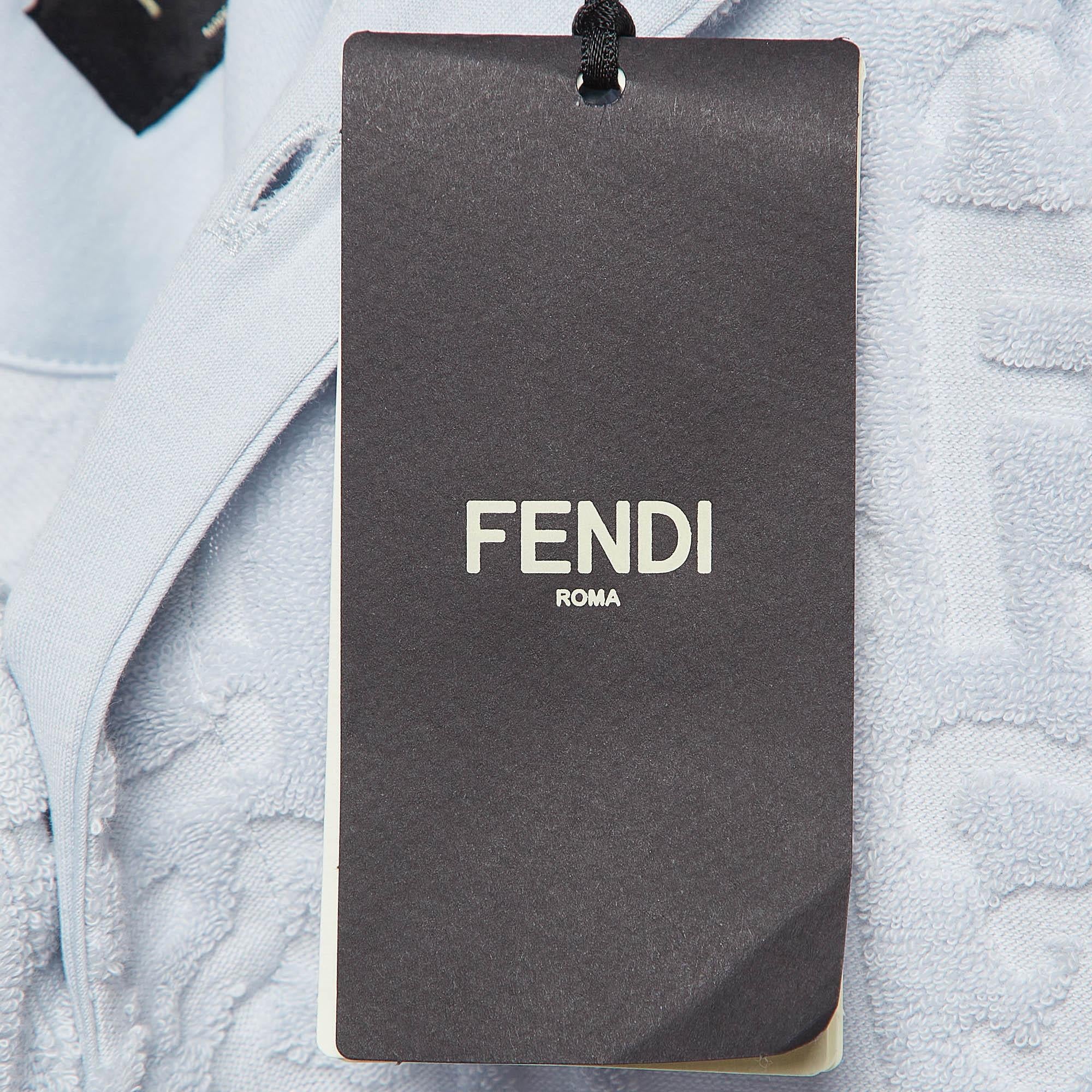 Fendi Blue Logo Embossed Cotton Knit Polo T-Shirt S In Excellent Condition For Sale In Dubai, Al Qouz 2