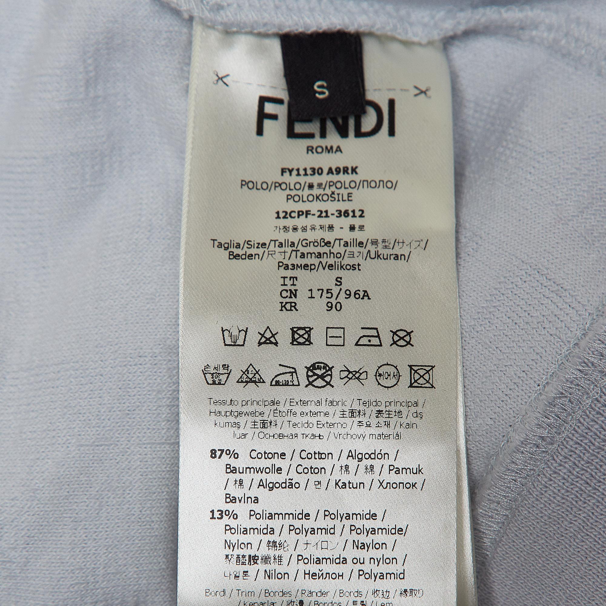 Men's Fendi Blue Logo Embossed Cotton Knit Polo T-Shirt S For Sale