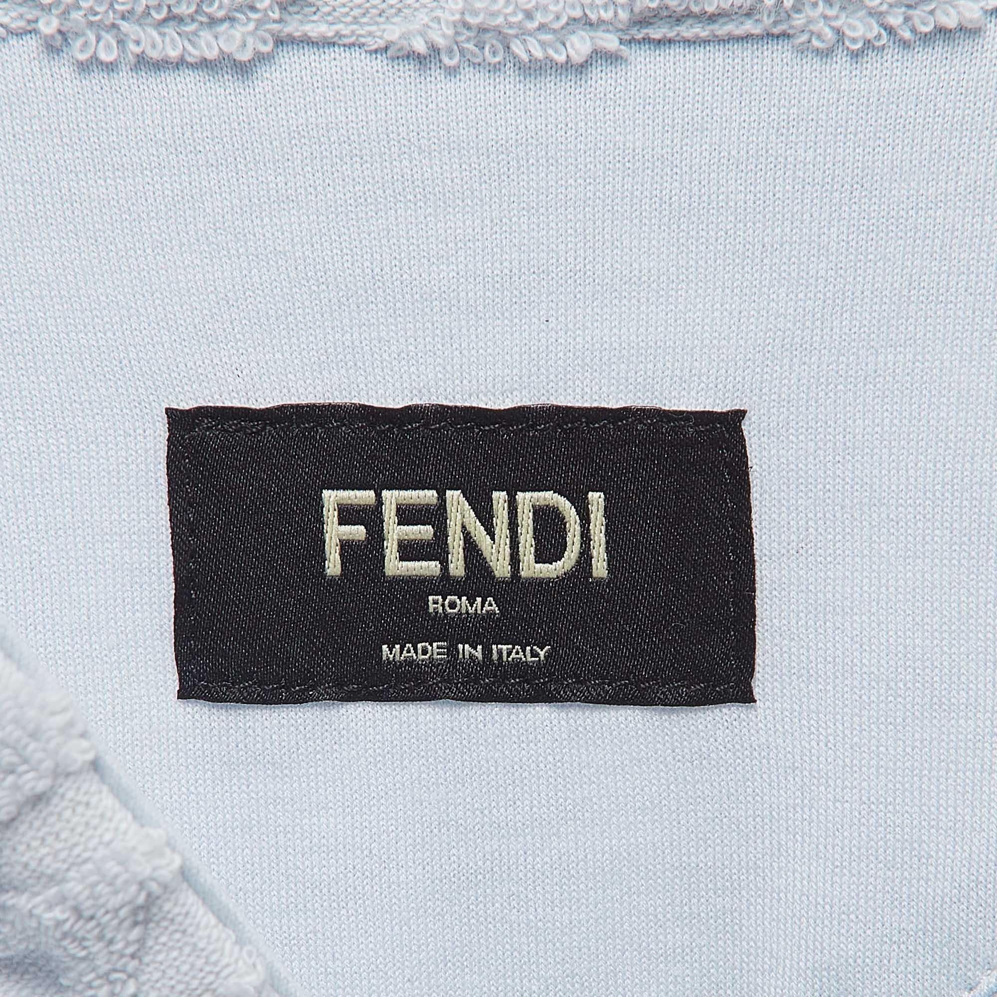 Fendi Blue Logo Embossed Cotton Knit Polo T-Shirt S 2