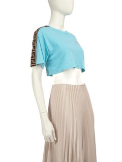 Fendi Blue Logo Trim Cropped Top Size XXS