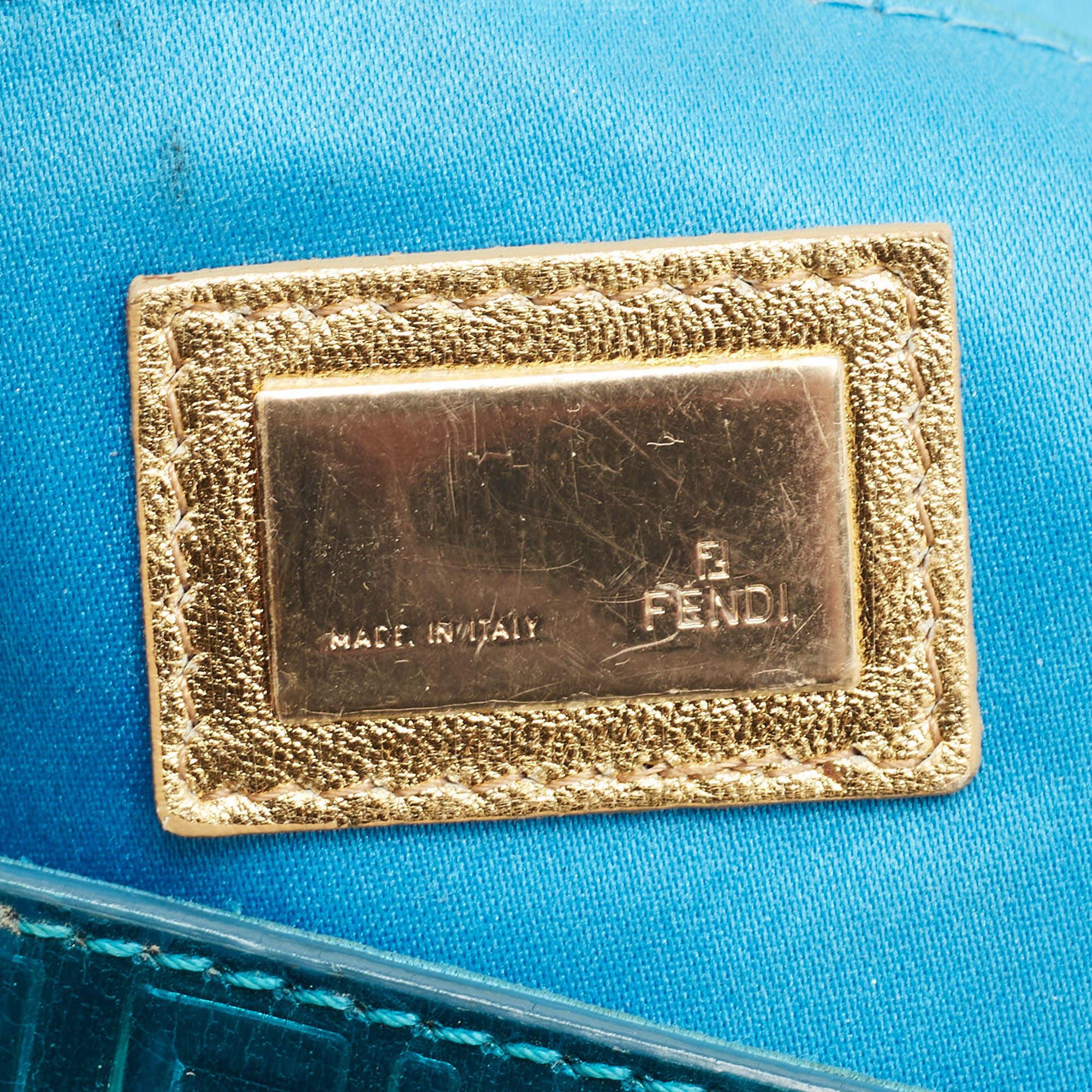 Fendi Blue Metallic Zucchino Laminated Leather Baguette Bag 6