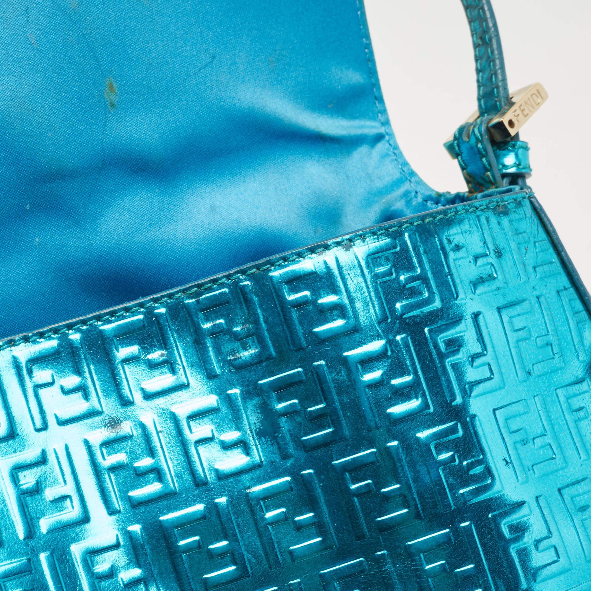 Fendi Blue Metallic Zucchino Laminated Leather Baguette Bag 11