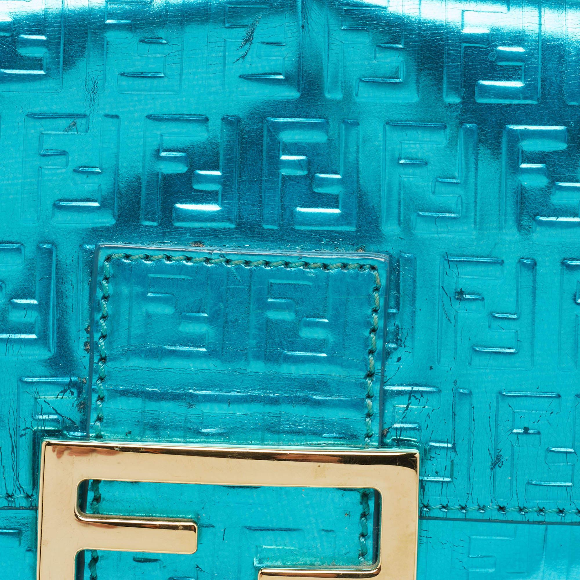 Fendi Blue Metallic Zucchino Laminated Leather Baguette Bag 15
