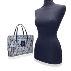Fendi Blue Monogram Canvas Cut Out FF Logo Handbag Tote Bag