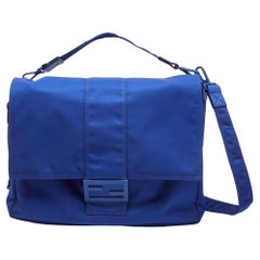 Fendi Blue Nylon Large Baguette Messenger Bag