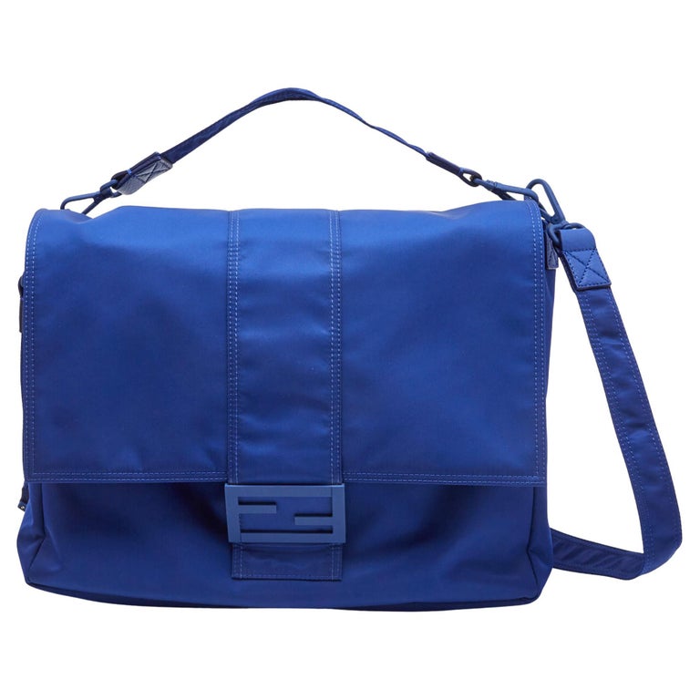 Fendi Blue Nylon Large Baguette Messenger Bag For Sale at 1stDibs