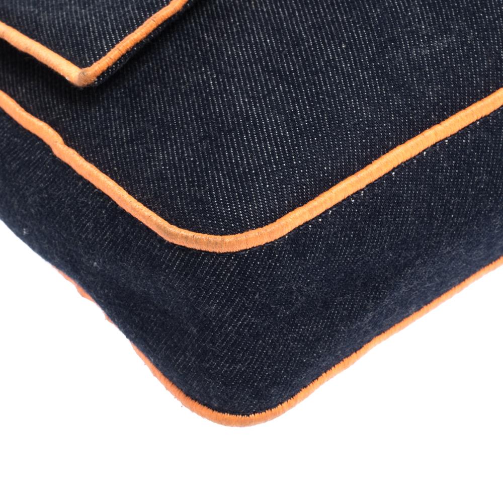 Fendi Blue/Orange Denim Mama Baguette Top Handle Bag 3